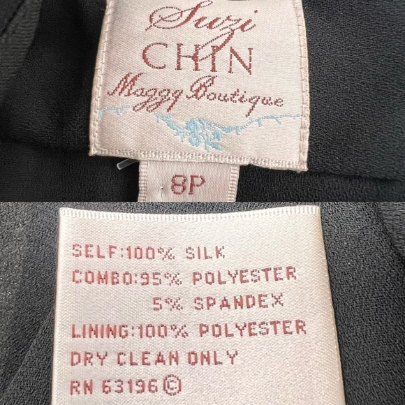 Suzi Chin For Maggy Boutique Silk Halter Dress Size 8P Black V Neck Floral Print - Picture 6 of 13